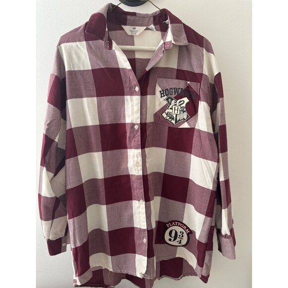 H&M x Harry Potter Hogwarts Plaid Button-Up Shirt With Platform 9 3/4 - Picture 1 of 6